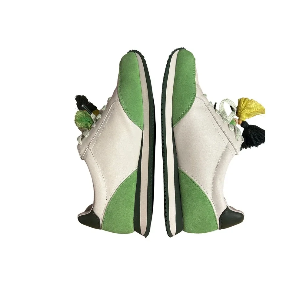 Birdies x 21Seeds Women Green White Leather Suede Roadrunner Sneakers Size 6.5